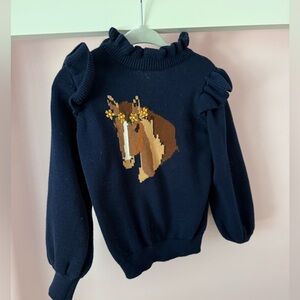 Janie and Jack Horse Knit sweater with ruffle sleeves in 2T